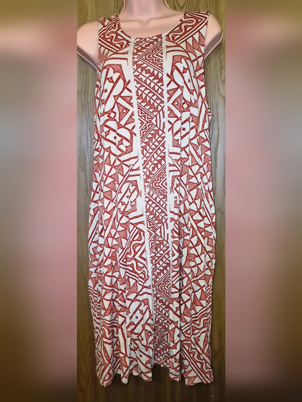 A:Glow Maternity  Summer Bohemian Orange Geometric Tank Sleeveless Dress Xl